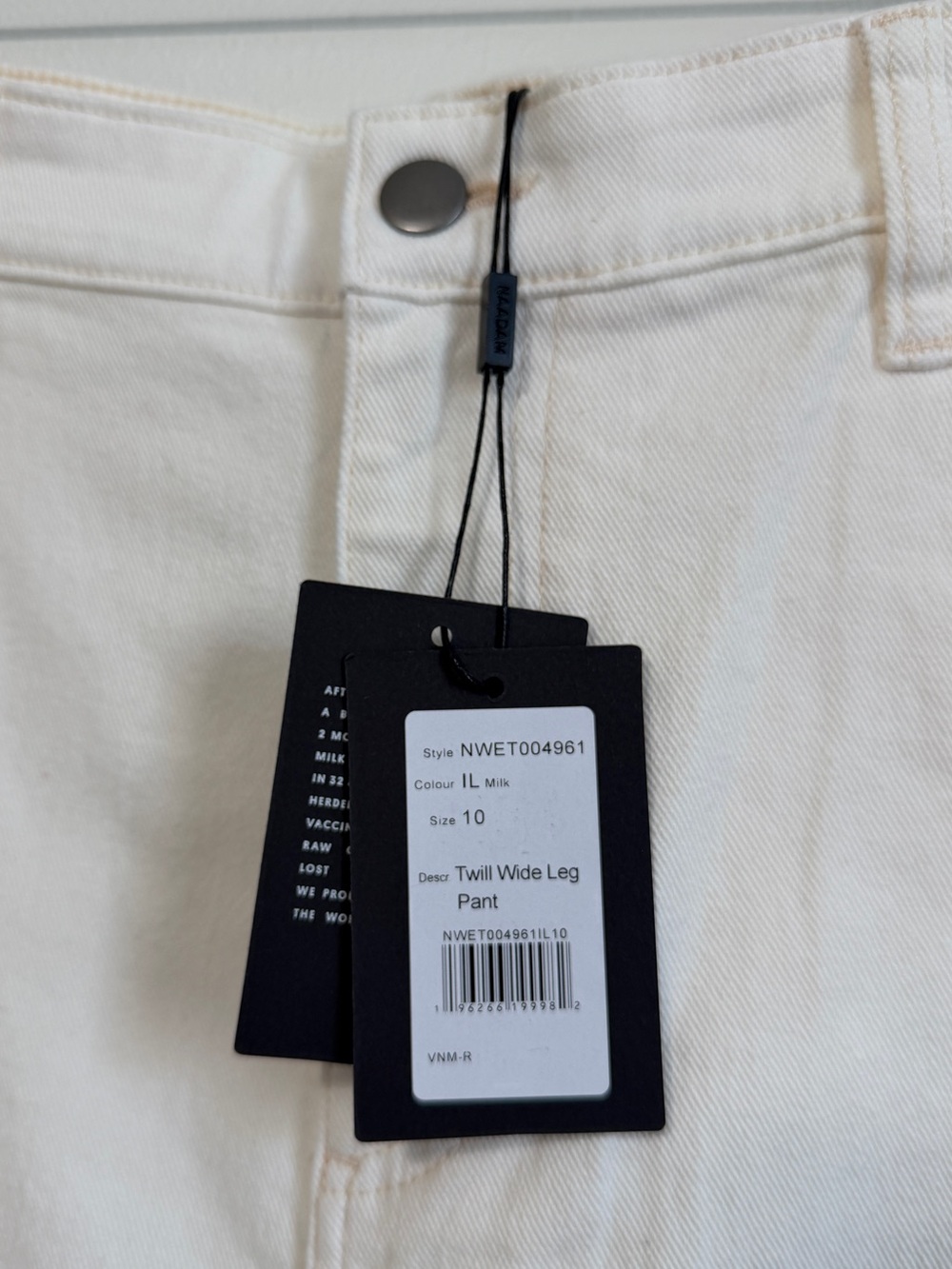 NEW NAADAM Soft Denim Twill Wide Leg Pant Milk Size 10 Women's Jeans High Rise - Picture 5 of 8